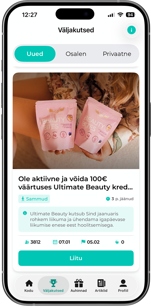 FitSphere äpp: avalike võistluste nimekiri ja liitumise võimalus