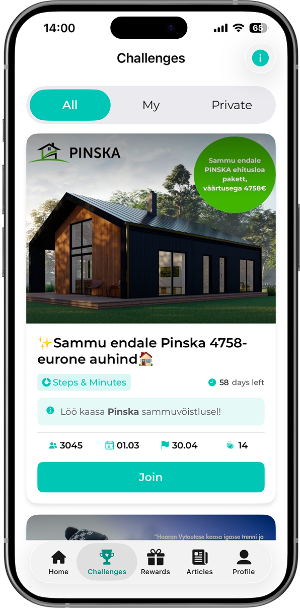 FitSphere äpp: avalike võistluste nimekiri ja liitumise võimalus