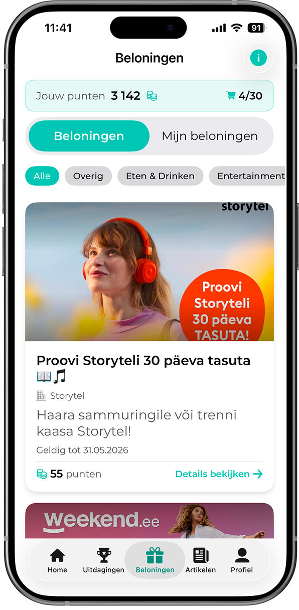 FitSphere äpi auhindade leht, kus saab teenitud punkte pakkumiste vastu vahetada